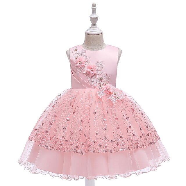 

Kids Little Girls' Dress Sequin Flower Tulle Dress Sequins Mesh Patchwork White Pink Gold Knee-length Sleeveless Princess Cute Dresses Children's Day Spring Summer Slim 3-10 Years