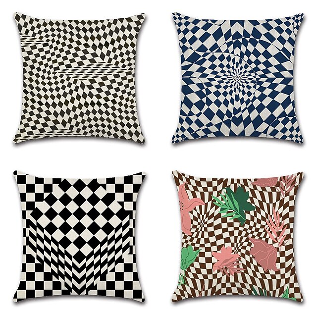 

4PC Geometric Checkerboard Double Side Cushion Cover Soft Decorative Square Throw Pillow Cover Cushion Case Pillowcase Superior Quality Machine Washable Indoor Cushion for Sofa Couch Bed Chair