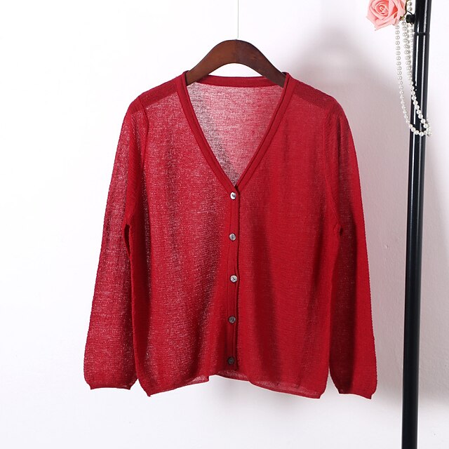 

Women's Cardigan Knitted Button Pure Color Stylish Elegant Casual Long Sleeve Sweater Cardigans V Neck Spring Summer White Dusty Blue Red