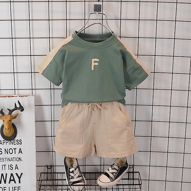 

Kids Boys T-shirt Shorts Clothing Set 2 Pieces Short Sleeve Green White Letter Print Outdoor Casual Comfort 1-5 Years