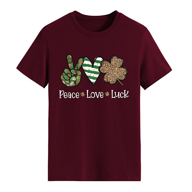 

Women's Painting Couple T shirt Heart Leaf Peace Love Print Round Neck Basic Tops White Black Pink