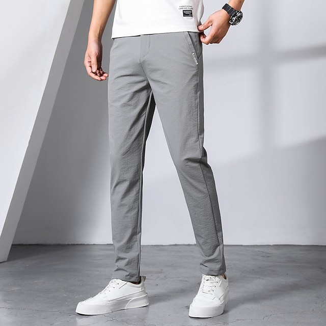 

Men's Fashion Streetwear Straight Chinos Trousers Pocket Pants Business Casual Micro-elastic Solid Color Breathable Soft Mid Waist Black Gray Khaki 32 33 34 36 38