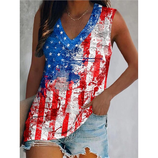 

Women's Tank Top Camis Flag Patchwork Print V Neck Basic Casual Beach Tops Rainbow / 3D Print