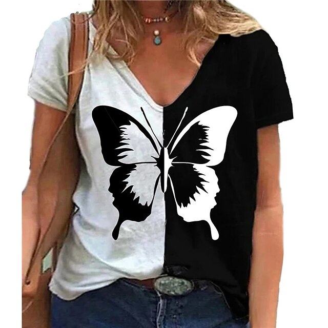 

Women's Plus Size Tops T shirt Butterfly Animal Print Short Sleeve Crewneck Streetwear Daily Going out Cotton Spring Summer White