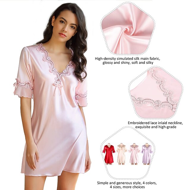 Womens Clothing Womens Sleep & Lounge | Womens Gift Pajamas Nightgown Home Christmas Party Daily Vintage Style Pure Color Satin 