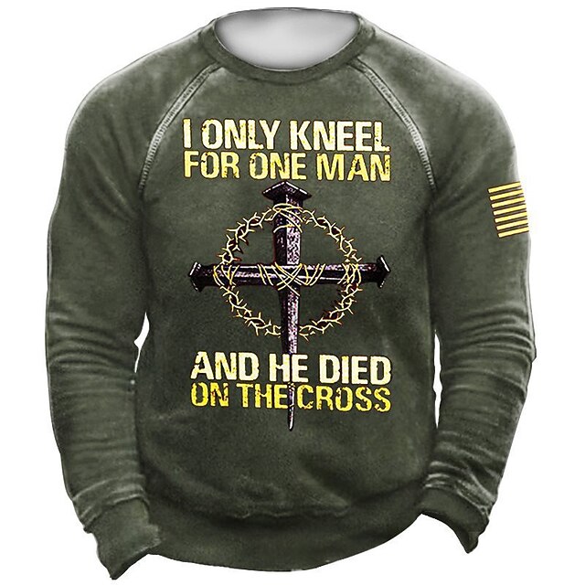 

Men's Sweatshirt Pullover Graphic Cross Print Sports Outdoor Casual Daily 3D Print Basic Casual Hoodies Sweatshirts Army Green