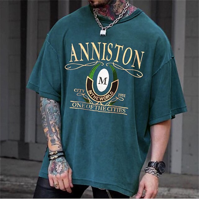 

Men's T shirt Hot Stamping Graphic Letter Crew Neck Casual Daily Print Short Sleeve Tops Lightweight Fashion Big and Tall Sports Royal Blue