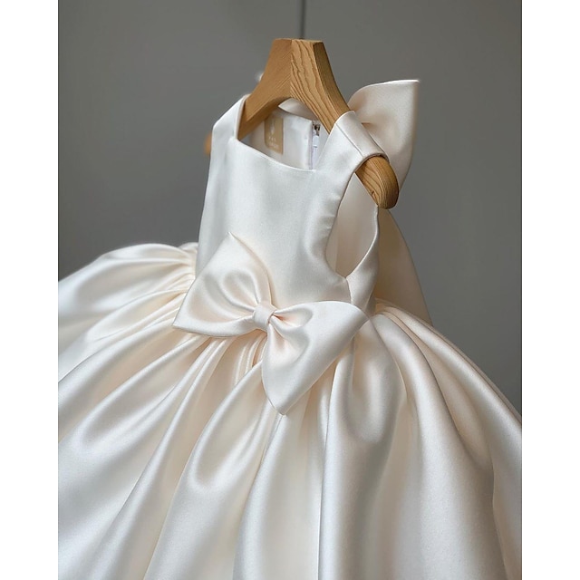  Robe Fille Enfants Petit Couleur Pleine Mariage Soirée Occasion spéciale A Volants Noeud Bleu Ciel Pâte de haricots Manches longues blanches Polyester Sans Manches Le style mignon Elégant Princesse