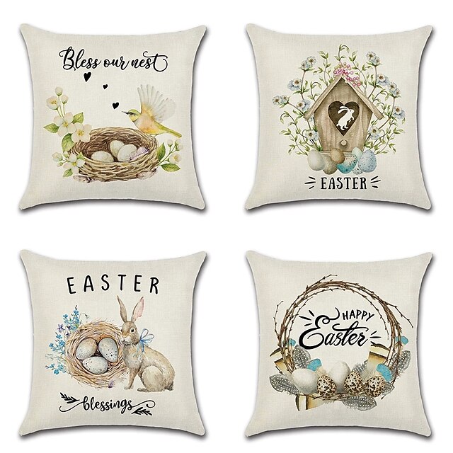 

Happy Easter Double Side Cushion Cover 4PC/set Soft Decorative Square Throw Pillow Cover Cushion Case Pillowcase for Sofa Bedroom Superior Quality Machine Washable