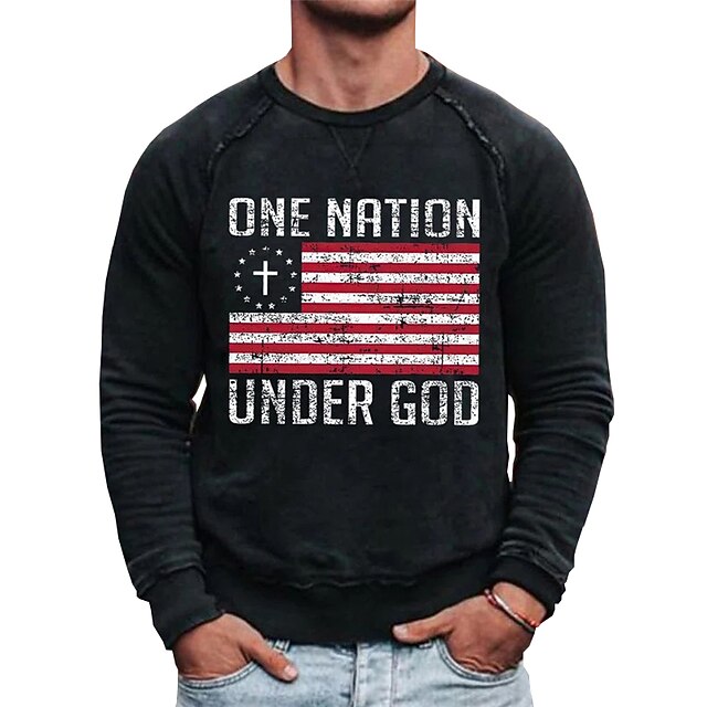 

Men's Sweatshirt Pullover Graphic National Flag Letter Print Sports Outdoor Casual Daily Hot Stamping Basic Casual Hoodies Sweatshirts Blue White Black