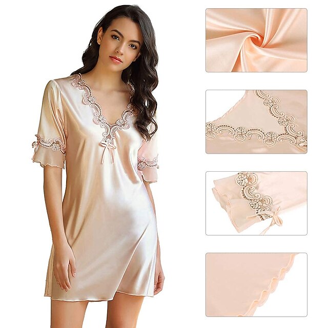 Womens Clothing Womens Sleep & Lounge | Womens Gift Pajamas Nightgown Home Christmas Party Daily Vintage Style Pure Color Satin 