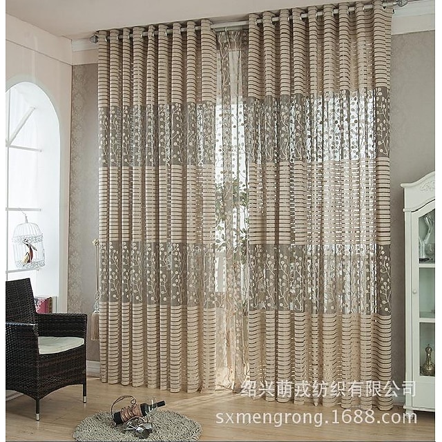 

1 Panel Semi Sheer Curtain Drapes Window Decor Flower Embroidered Plain Solid Color For Living Room Bedroom Front
