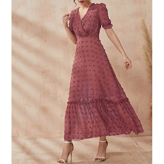 

Women's A Line Dress Maxi long Dress Light Pink Short Sleeve Solid Color Chiffon Spring Summer Deep V Elegant Luxurious Elegant Cap Sleeve Mesh S M L XL