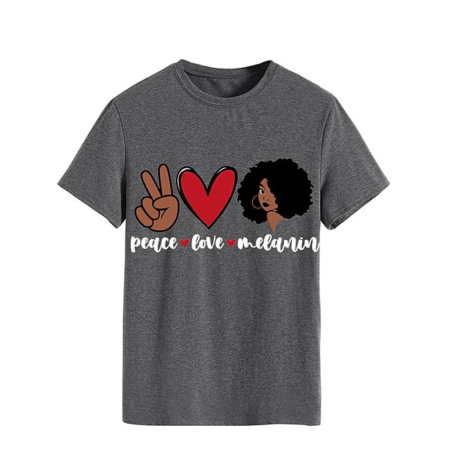 

Women's T shirt Graphic Heart Peace Love Print Round Neck Basic Tops White Black Pink