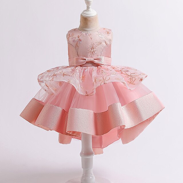 

Toddler Little Girls' Dress Flower Tulle Dress Party Birthday Embroidered Bow Pink Wine Beige Knee-length Sleeveless Elegant Sweet Dresses Children's Day Spring Summer Slim 1-5 Years