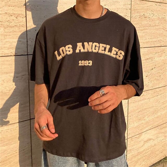 

Men's T shirt Hot Stamping Graphic Letter Crew Neck Casual Daily Print Short Sleeve Tops Lightweight Fashion Big and Tall Sports Dark Gray