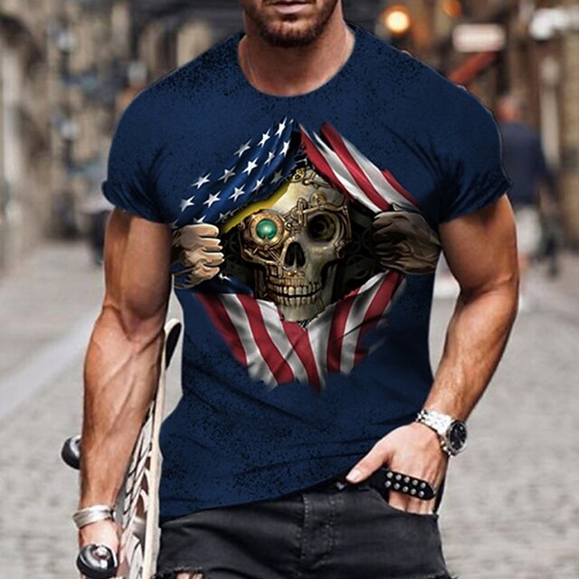 

Men's Unisex T shirt 3D Print Graphic Prints Skull Crew Neck Street Daily Print Short Sleeve Tops Casual Designer Big and Tall Sports Blue