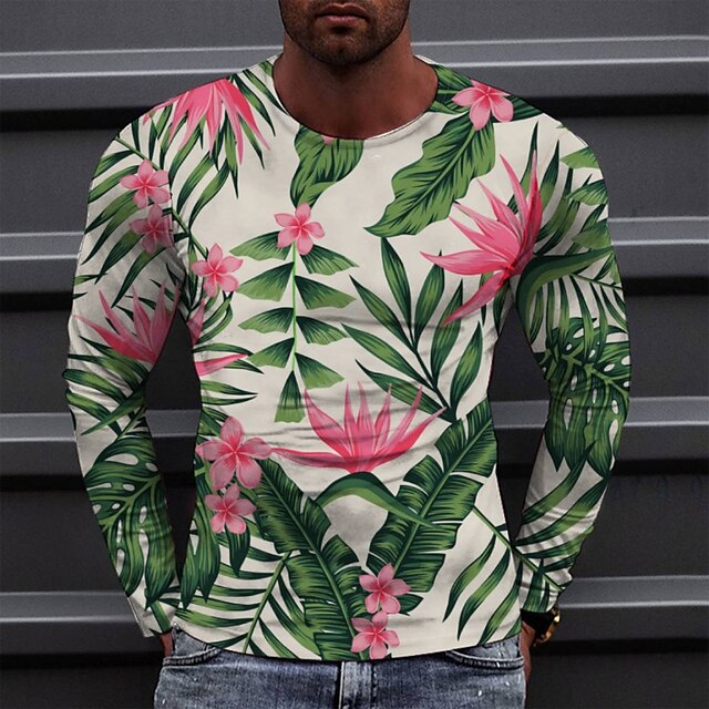 

Men's Tee T shirt 3D Print Graphic Round Neck Casual Daily Print Long Sleeve Tops Fashion Designer Comfortable Big and Tall Green