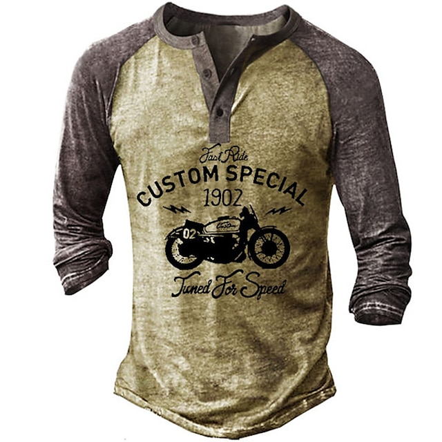 

Men's Henley Shirt Tee T shirt 3D Print Graphic Motorcycle Plus Size Henley Casual Daily Button-Down Print Long Sleeve Tops Casual Retro Designer Military Yellow