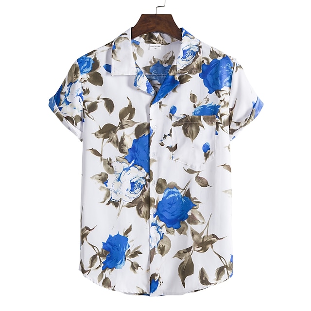 

Men's Shirt Tree Geometry Turndown Home Street Print Short Sleeve Tops 2pcs Ethnic Style Vintage Streetwear western style Blue / White