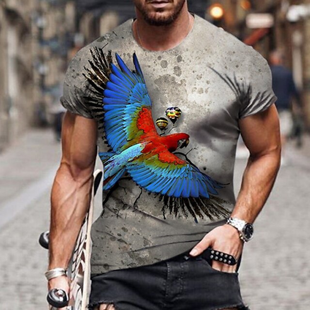 

Men's Unisex T shirt 3D Print Graphic Prints Bird Crew Neck Street Daily Print Short Sleeve Tops Casual Designer Big and Tall Sports Gray