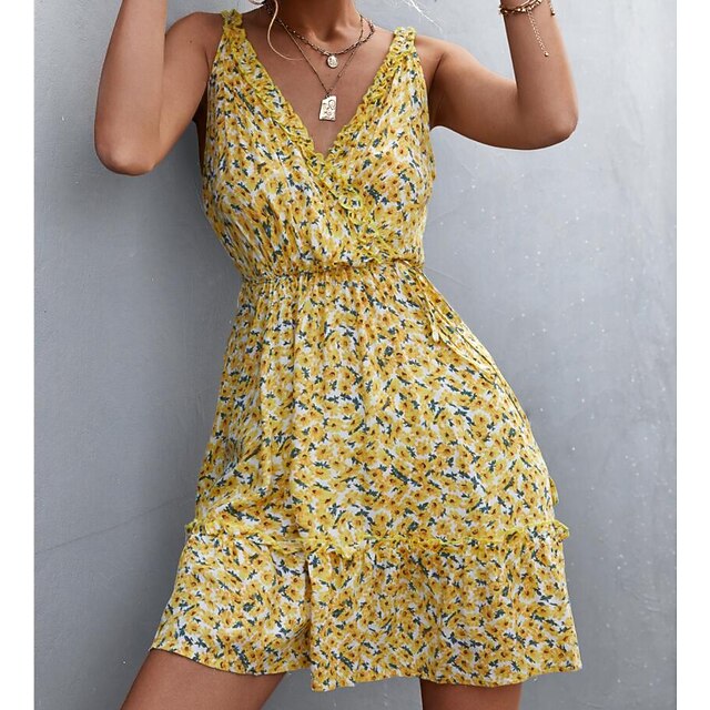

Women's Chiffon Dress Short Mini Dress Pink Orange Yellow Sleeveless Print Print Summer V Neck Boho 2022 S M L XL