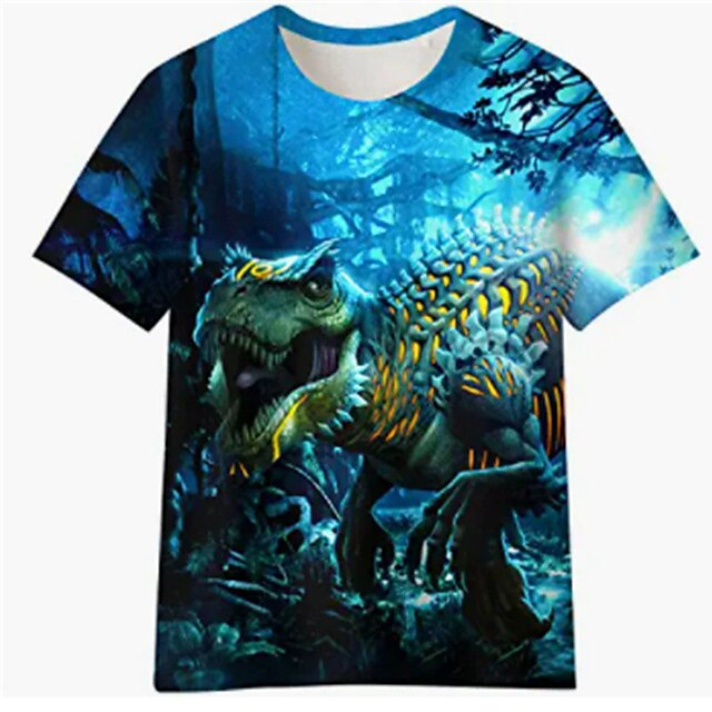 Baby & Kids Boys Clothing | Kids Boys T shirt Short Sleeve 3D Print Dinosaur Animal Blue Children Tops Spring Summer Active Fash