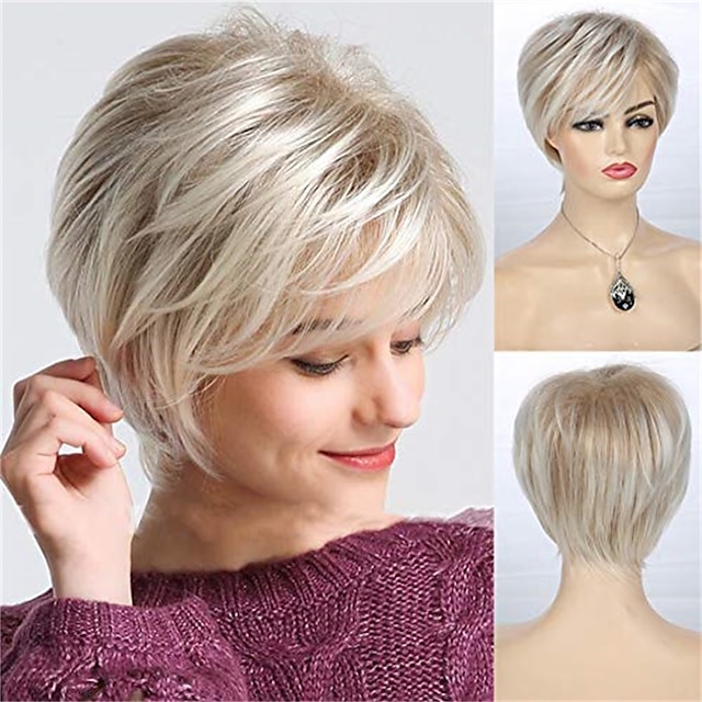  Short Layered Blonde Wigs for Women Synthetic Heat Resistant Cosplay Pixie Wig with Wig Cap