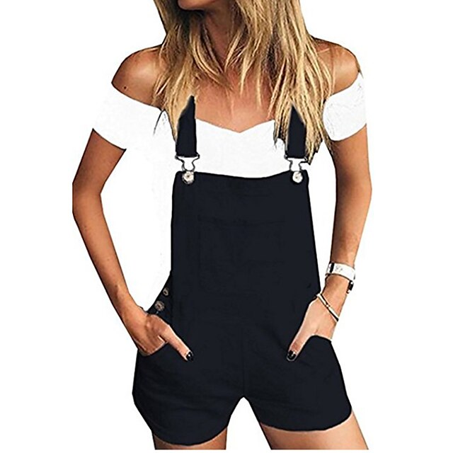 Womens Clothing Womens Bottoms | Womens Fashion Jumpsuit Rompers Slacks Side Pockets Short Pants Casual Weekend Micro-elastic Pl