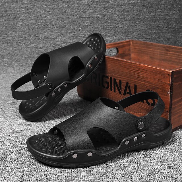 

Men's Sandals Slides Flip-flops Beach Daily Beach Water Shoes PU Black Summer