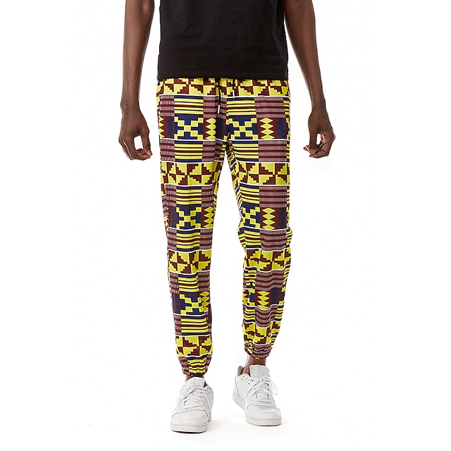 

Men's Chino Boho Jogger Chinos Sweatpants 3D Print Elastic Drawstring Design Full Length Pants Casual Color Block Graphic Prints Mid Waist Loose Yellow S M L XL XXL