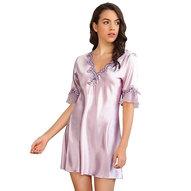 Womens Clothing Womens Sleep & Lounge | Womens Gift Pajamas Nightgown Home Christmas Party Daily Vintage Style Pure Color Satin 