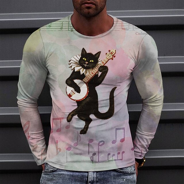 

Men's Tee T shirt 3D Print Graphic Round Neck Casual Daily Print Long Sleeve Tops Fashion Designer Comfortable Big and Tall Pink