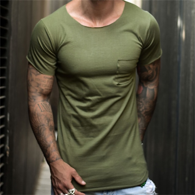 

Men's T shirt Solid Color Crew Neck Casual Daily Short Sleeve Tops Lightweight Fashion Big and Tall Sports Army Green