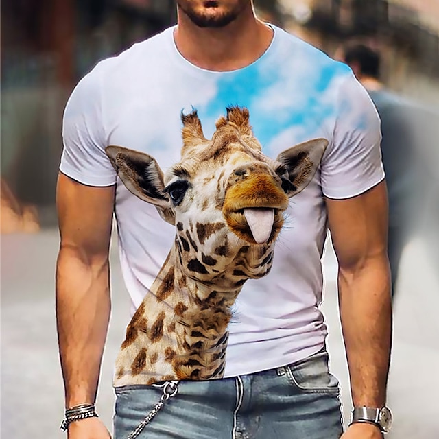 

Men's T shirt 3D Print Graphic Deer Animal Crew Neck Daily Sports Print Short Sleeve Tops Casual Classic Designer Big and Tall Blue White