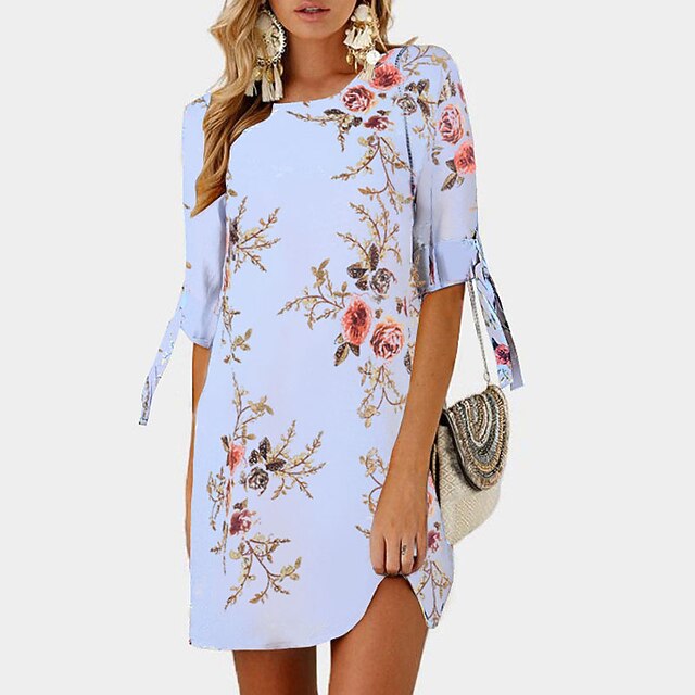 

Women's Shift Dress Short Mini Dress Green Blue White Pink Wine Dark Blue Beige Light Blue Half Sleeve Floral Tie Dye Chiffon Print Spring Summer Crew Neck Casual 2022 S M L XL XXL 3XL 4XL 5XL