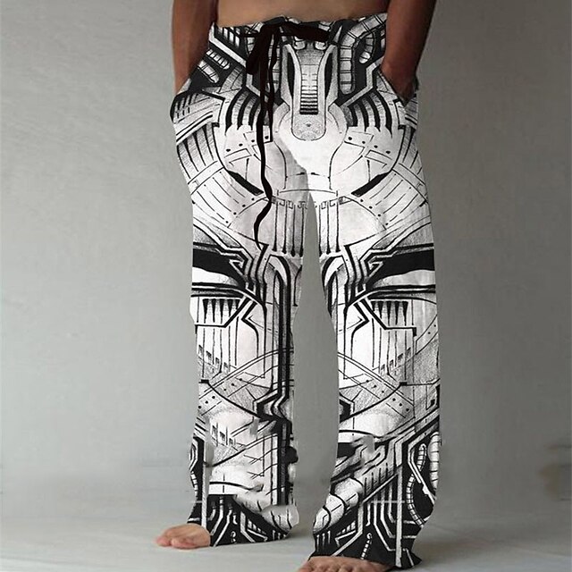 

Men's Fashion Streetwear Straight Baggy 3D Print Elastic Drawstring Design Front Pocket Pants Casual Daily Graphic Prints Mechanical Parts Comfort Soft Mid Waist Black / White S M L XL XXL