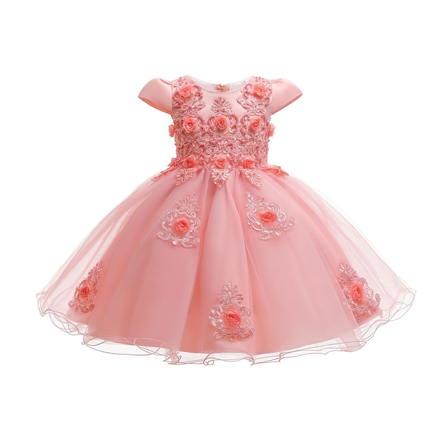 

Kids Little Girls' Dress Floral Flower A Line Dress Party Christening dress Mesh Print Green White Pink Midi Short Sleeve Princess Sweet Dresses Summer Regular Fit 3-10 Years