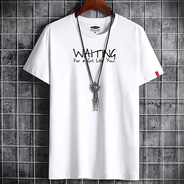 

Men's T shirt Print Letter Round Neck Casual Daily Short Sleeve Tops Lightweight Formal Breathable White Black Dark Gray