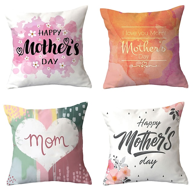 

Mothers' Day Double Side Cushion Cover 4PC Soft Decorative Square Throw Pillow Cover Cushion Case Pillowcase for Bedroom Livingroom Superior Quality Machine Washable Indoor Cushion for Sofa Couch Bed Chair
