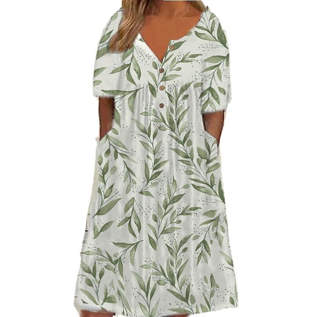 Womens Clothing Plus Size Collection | Womens Plus Size A Line Dress Floral V Neck Print Short Sleeve Spring Summer Casual Midi 