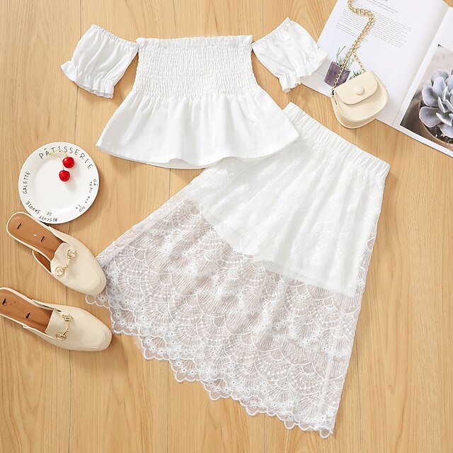 

Kids Girls' Tank Shorts Clothing Set 2 Pieces Short Sleeve White Floral Solid Color Mesh Indoor Outdoor Cute Sweet Regular 4-12 Years