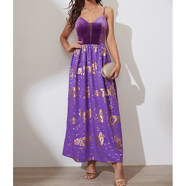 

Women's A Line Dress Maxi long Dress Purple Sleeveless Pure Color Chiffon Spring Summer Spaghetti Strap Elegant Luxurious Elegant Mesh S M L XL / Party Dress