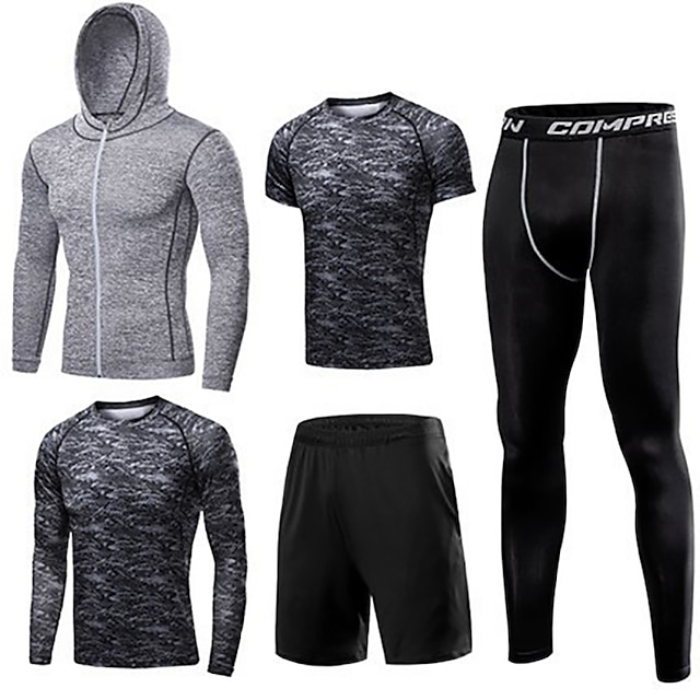 Sports & Outdoors Running, Jogging & Walking | Mens 5pcs Activewear Set Workout Outfits Compression Suit Athletic Athleisure Lon