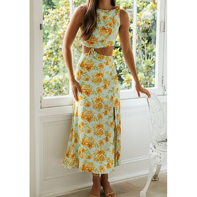

Women's Streetwear Floral Plain Holiday Vacation Two Piece Set Crop Top Tank Top Skirt Sets Skirt Split Print Tops