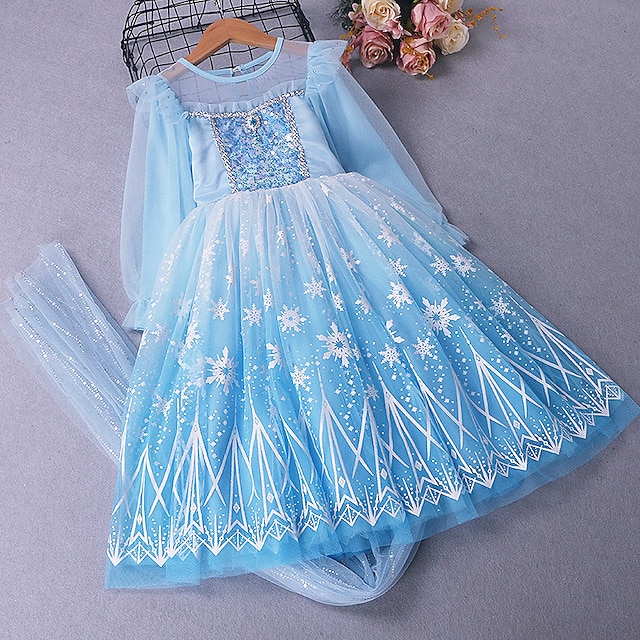 

Kids Little Girls' Dress Snowflake A Line Dress Performance Christening dress Ruched Mesh Blue Pink Asymmetrical Long Sleeve Princess Sweet Dresses Fall Spring Regular Fit 3-10 Years