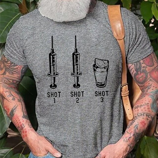 

Men's T shirt Hot Stamping Graphic Crew Neck Syringe Casual Daily Print Short Sleeve Tops Lightweight Fashion Big and Tall Sports Gray