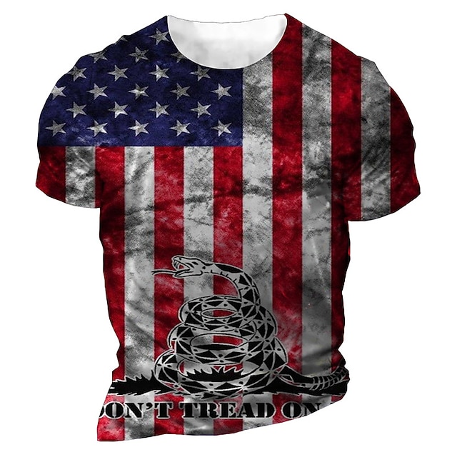 

Men's Unisex T shirt 3D Print Graphic Prints Snake National Flag Crew Neck Street Daily Print Short Sleeve Tops Casual Designer Big and Tall Sports Red