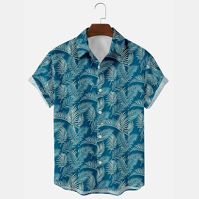 

Men's Shirt 3D Print Leaves Plus Size Turndown Holiday 3D Print Short Sleeve Tops Beach A / Summer