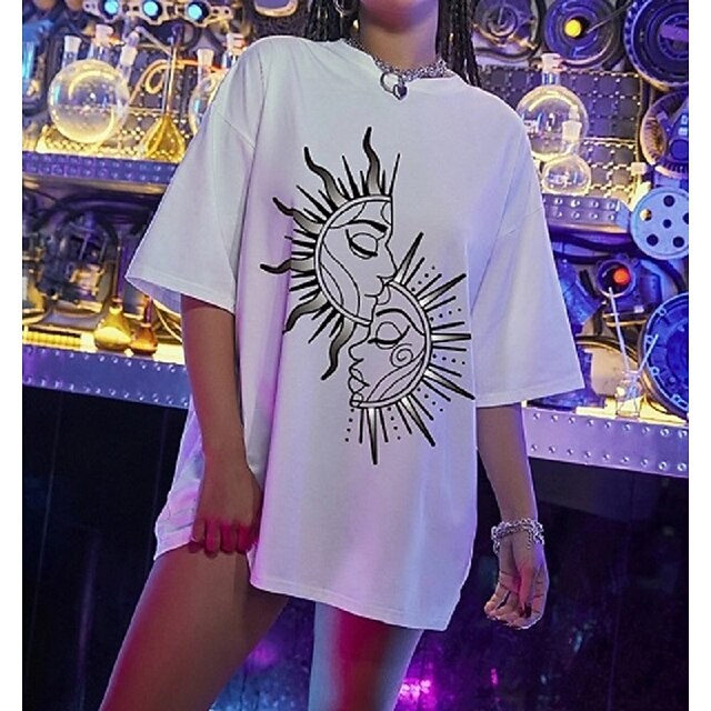 

Women's Abstract Painting T shirt Cartoon Graphic Print Round Neck Ethnic Vintage Tops White / 3D Print